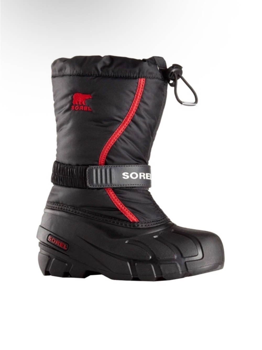 Sorel Size 9 Black/Red Youth Flurry Big Kid Winter Waterproof Snow Boots Velcro